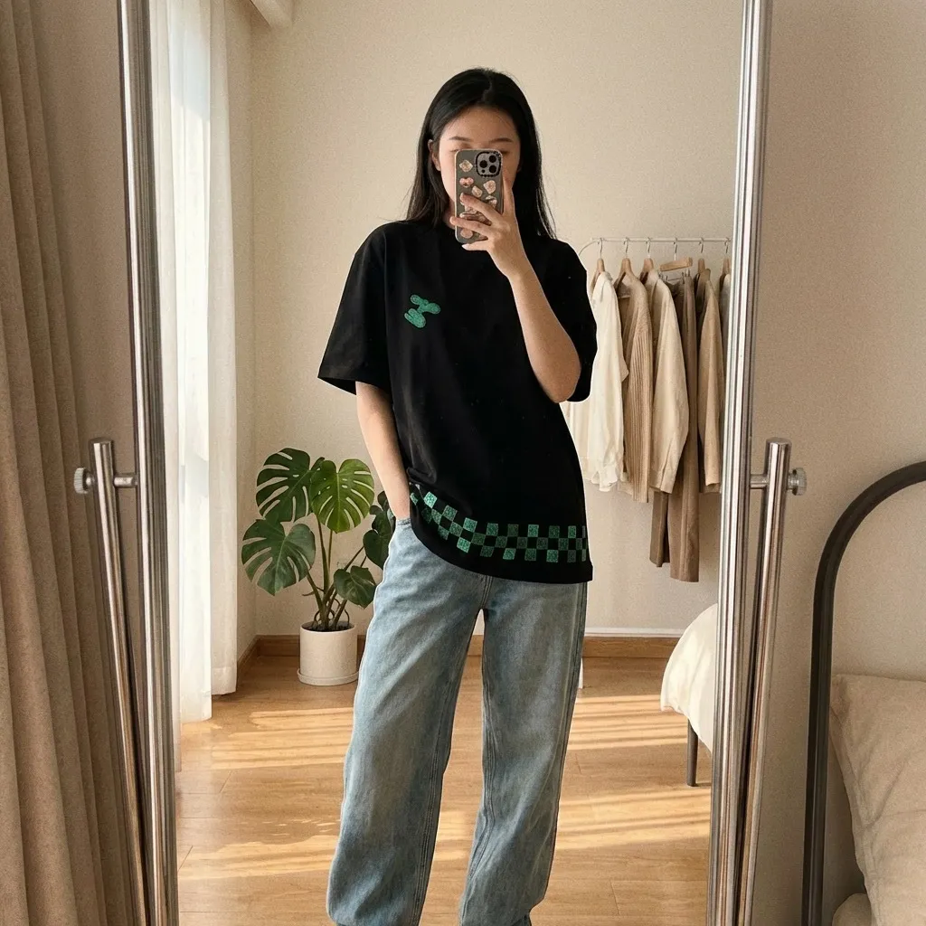 Louis Vuitton/Louis Vuitton hem graffiti checkerboard print short sleeves